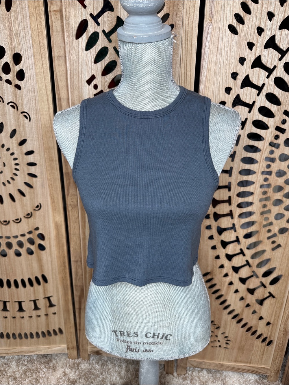 REVICE Charcoal Ribbed Crop Tank - Dark Gray